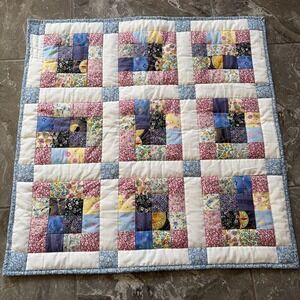 Kids I Spy Patchwork Quilt Colorful Floral, Shapes & Toys 31"x31"